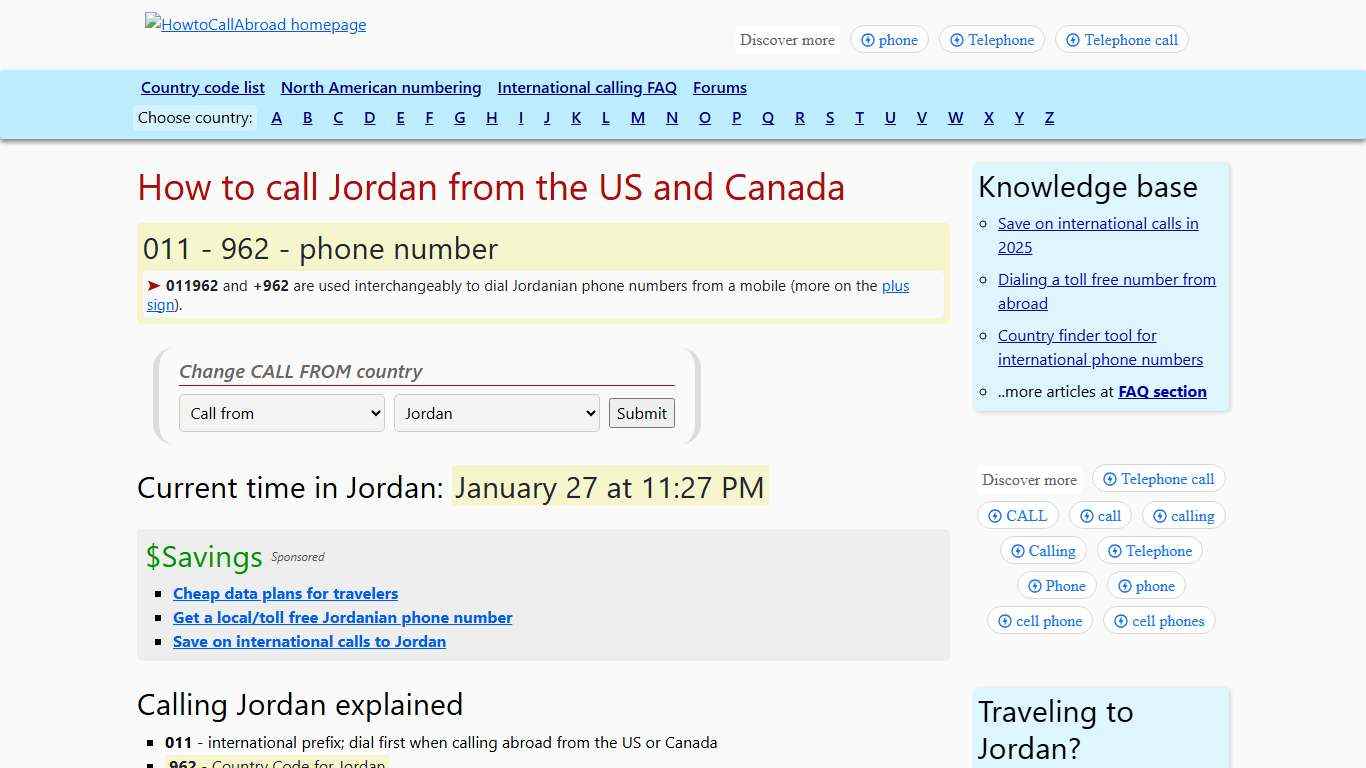 How to call Jordan: country code, area codes, number examples